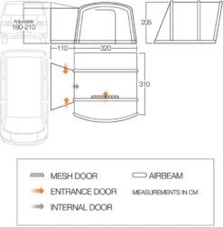 Vango Airbeam Vango Como Air Low Awning (180-210cm) (2023) -Outwell Store vango 2019 awnings floorplan cove low